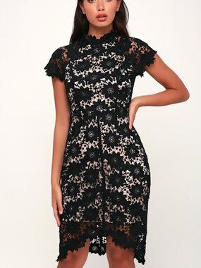 Lulus Bold Love Black And Nude Lace Bodycon Dress - Size X-Small